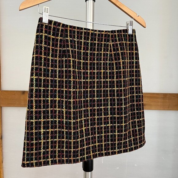Anthropologie Hutch Tweed Plaid Multicolour Lined A-Line Mini Skirt Sz XS - Picture 2 of 10